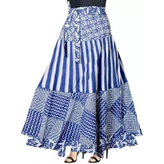 Clasymist Women's Cotton Printed Wrap Around Maxi Skirt (Blue, Free Size)