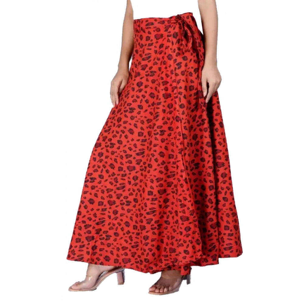 Clasymist Women's Cotton Printed Wrap Around Maxi Skirt (Red, Free Size)