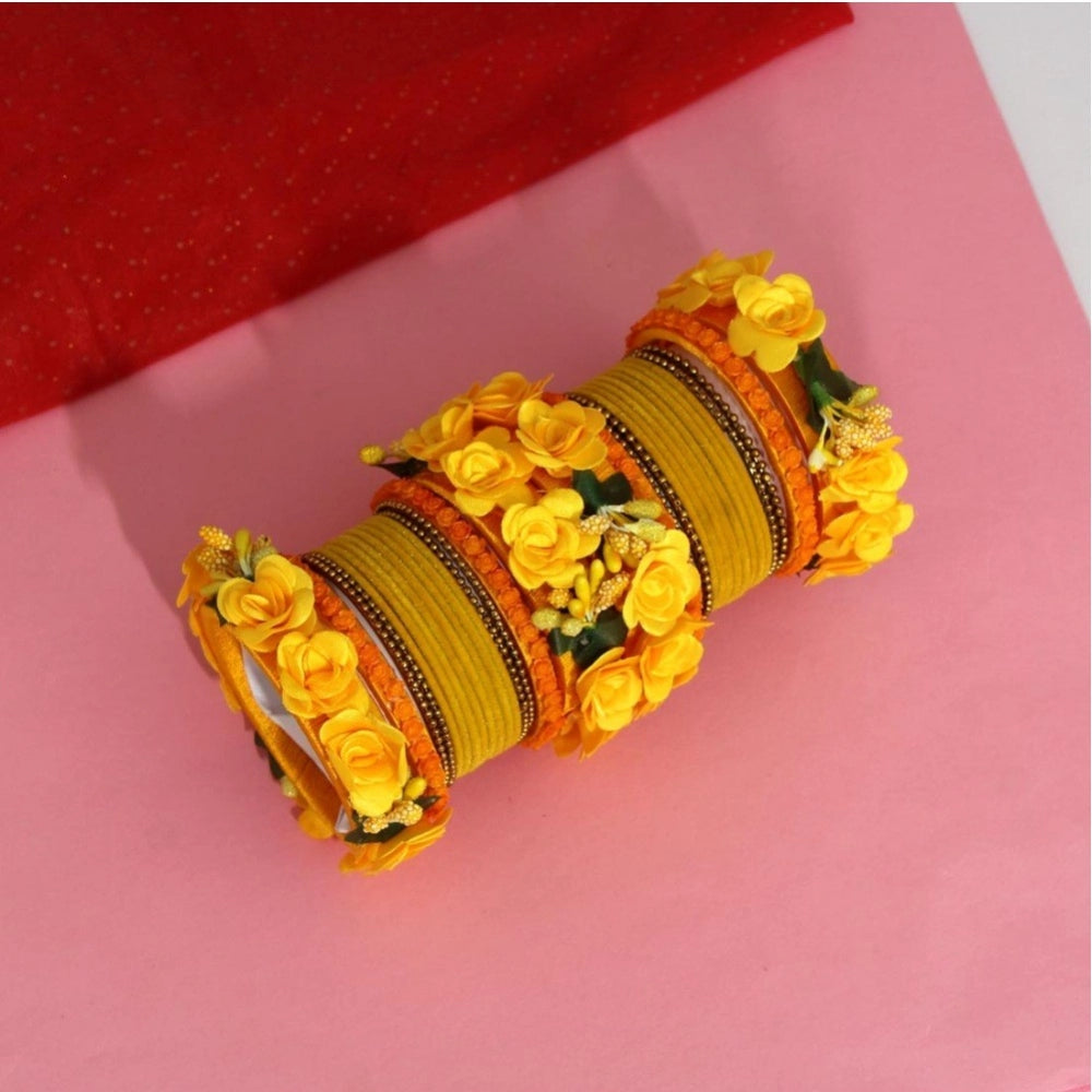 Clasymist Women's Yellow Color Floral Bangles Set: 2.4