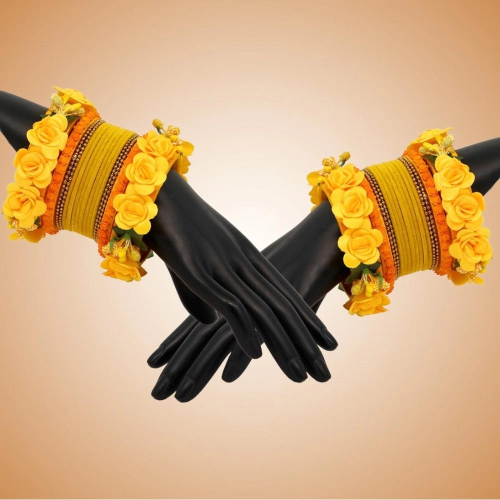 Clasymist Women's Yellow Color Floral Bangles Set: 2.4