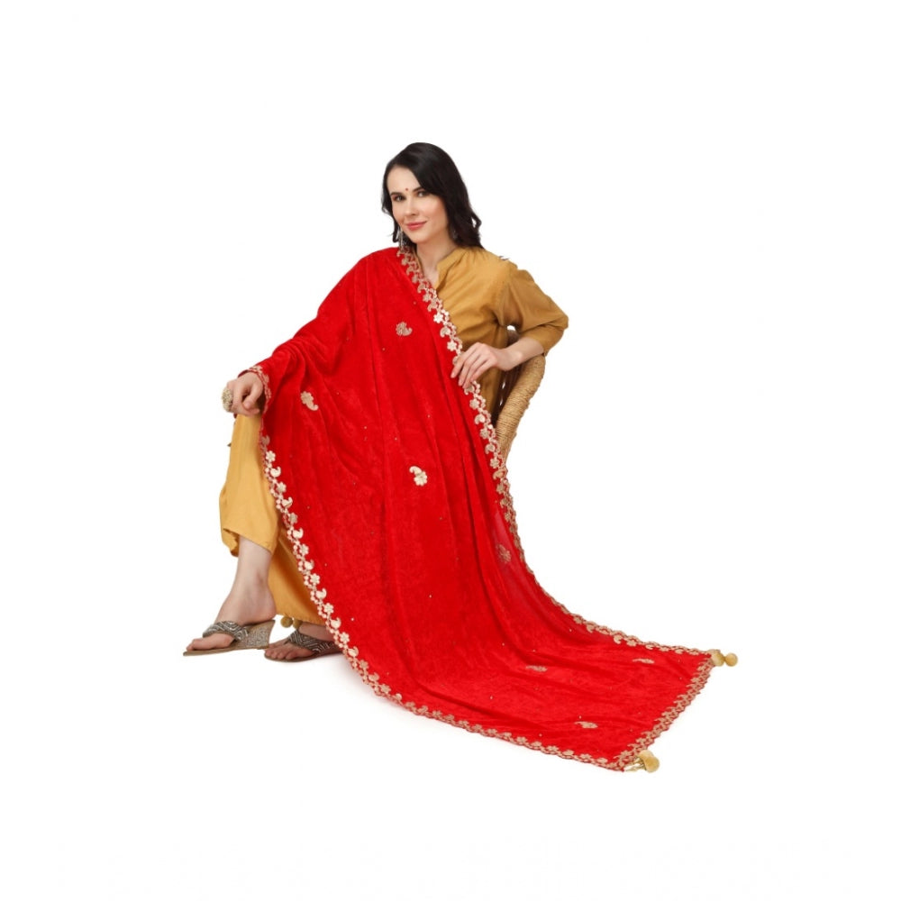 Clasymist Women's Velvet Gotta Patti Dupatta (Red, Length: 2.25 to 2.50 Mtr)