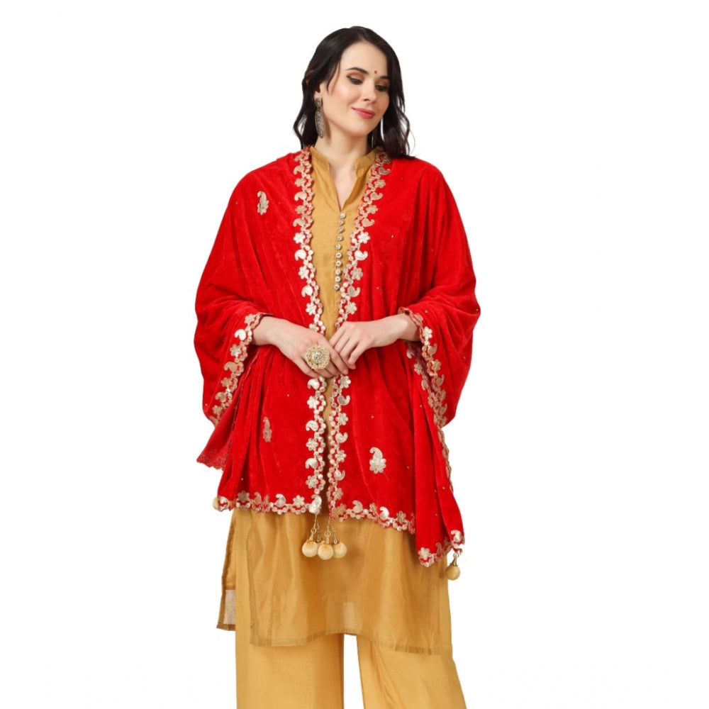 Clasymist Women's Velvet Gotta Patti Dupatta (Red, Length: 2.25 to 2.50 Mtr)