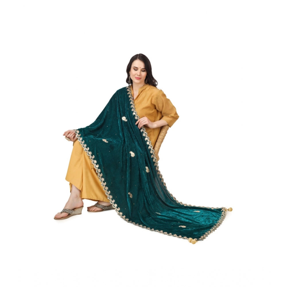 Clasymist Women's Velvet Gotta Patti Dupatta (Dark Green, Length: 2.25 to 2.50 Mtr)