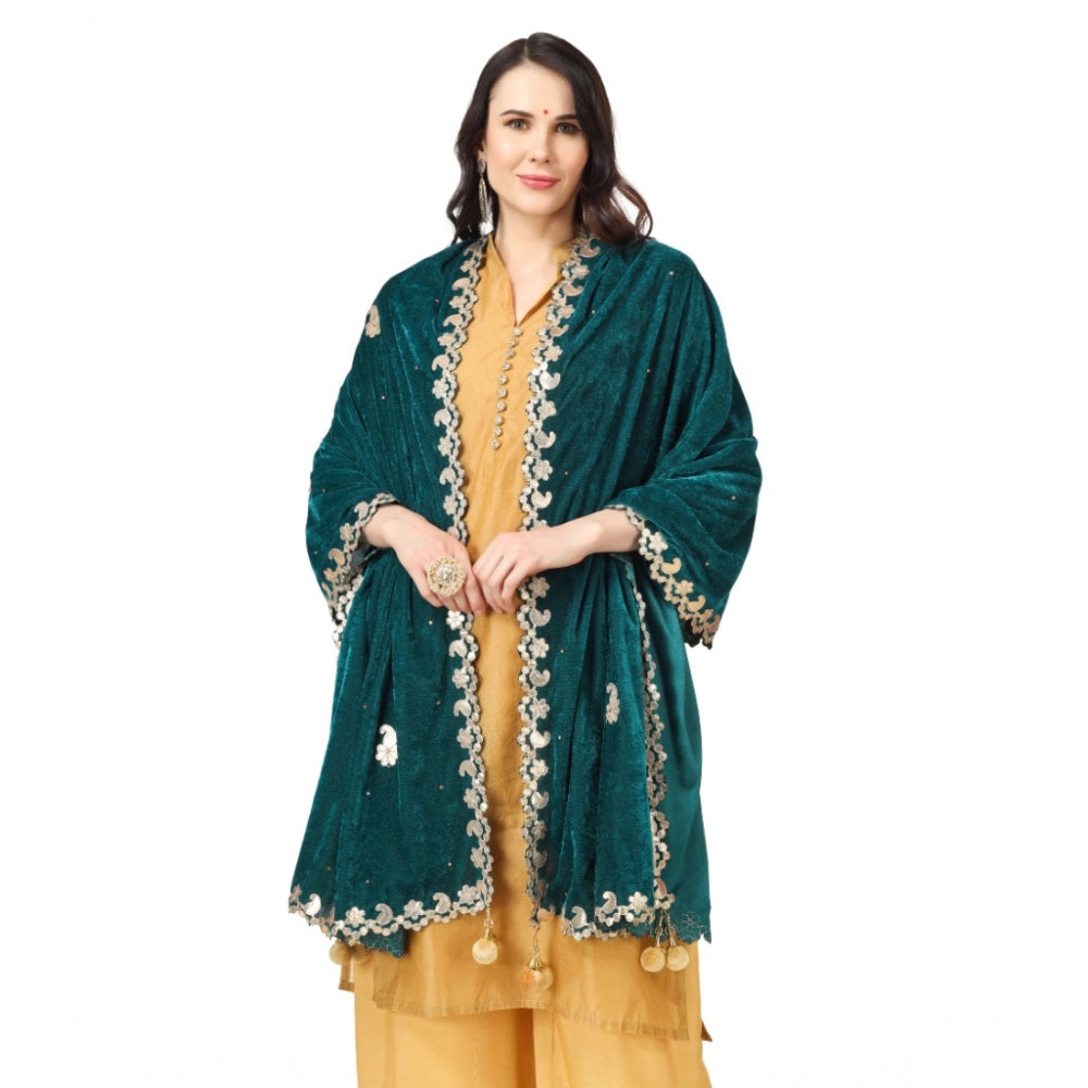 Clasymist Women's Velvet Gotta Patti Dupatta (Dark Green, Length: 2.25 to 2.50 Mtr)