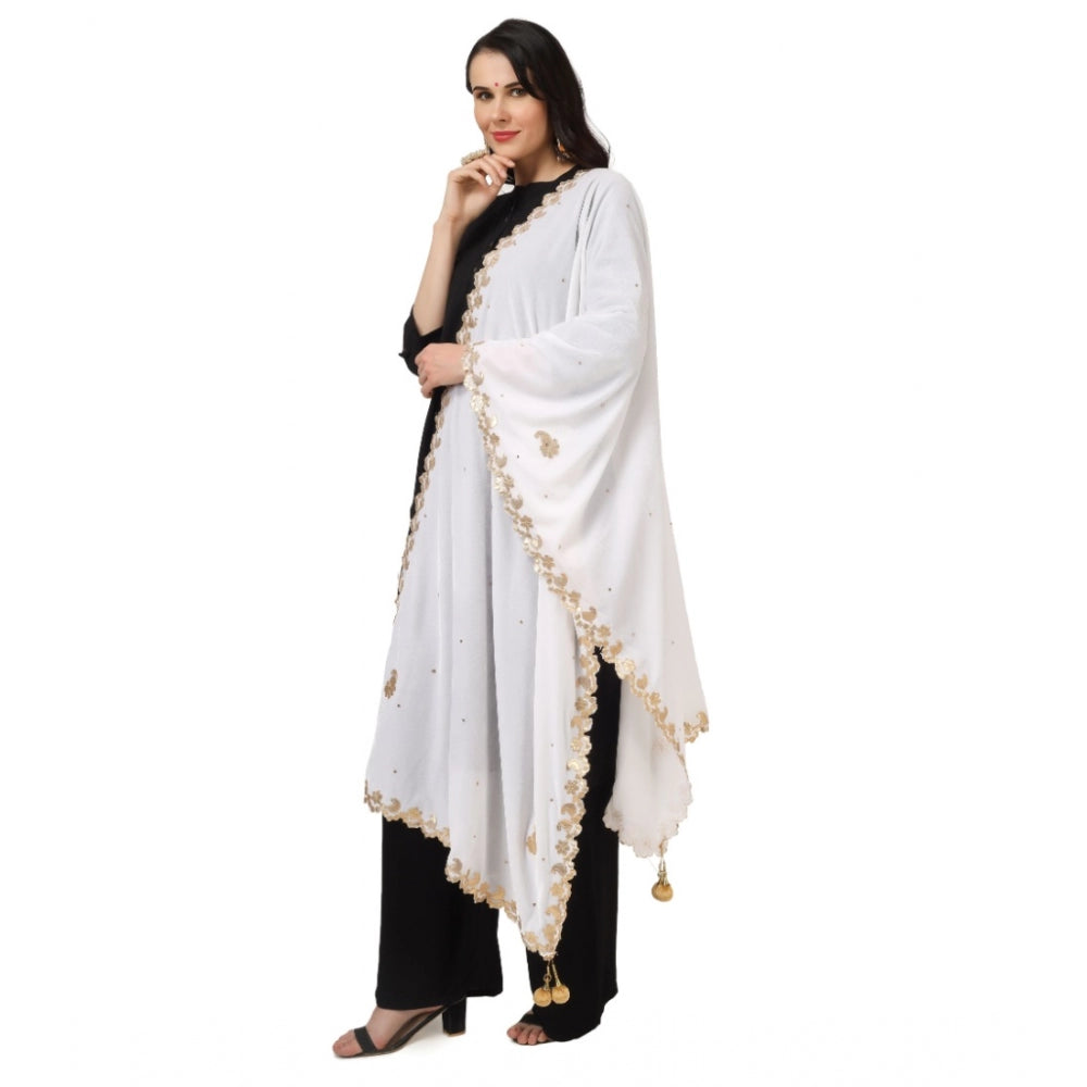 Clasymist Women's Velvet Gotta Patti Dupatta (White, Length: 2.25 to 2.50 Mtr)