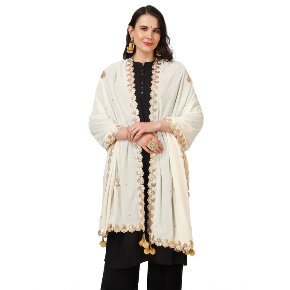 Clasymist Women's Velvet Gotta Patti Dupatta (Off White, Length: 2.25 to 2.50 Mtr)