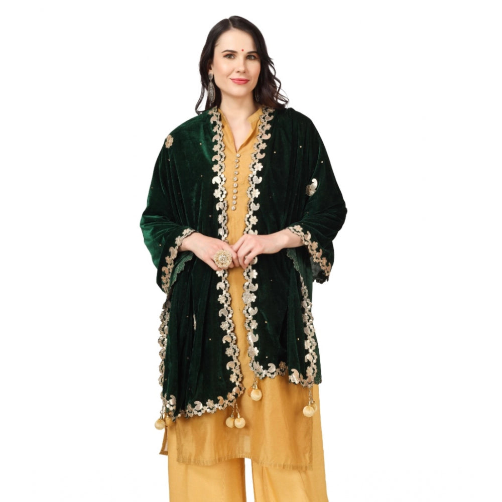 Clasymist Women's Velvet Gotta Patti Dupatta (Green, Length: 2.25 to 2.50 Mtr)