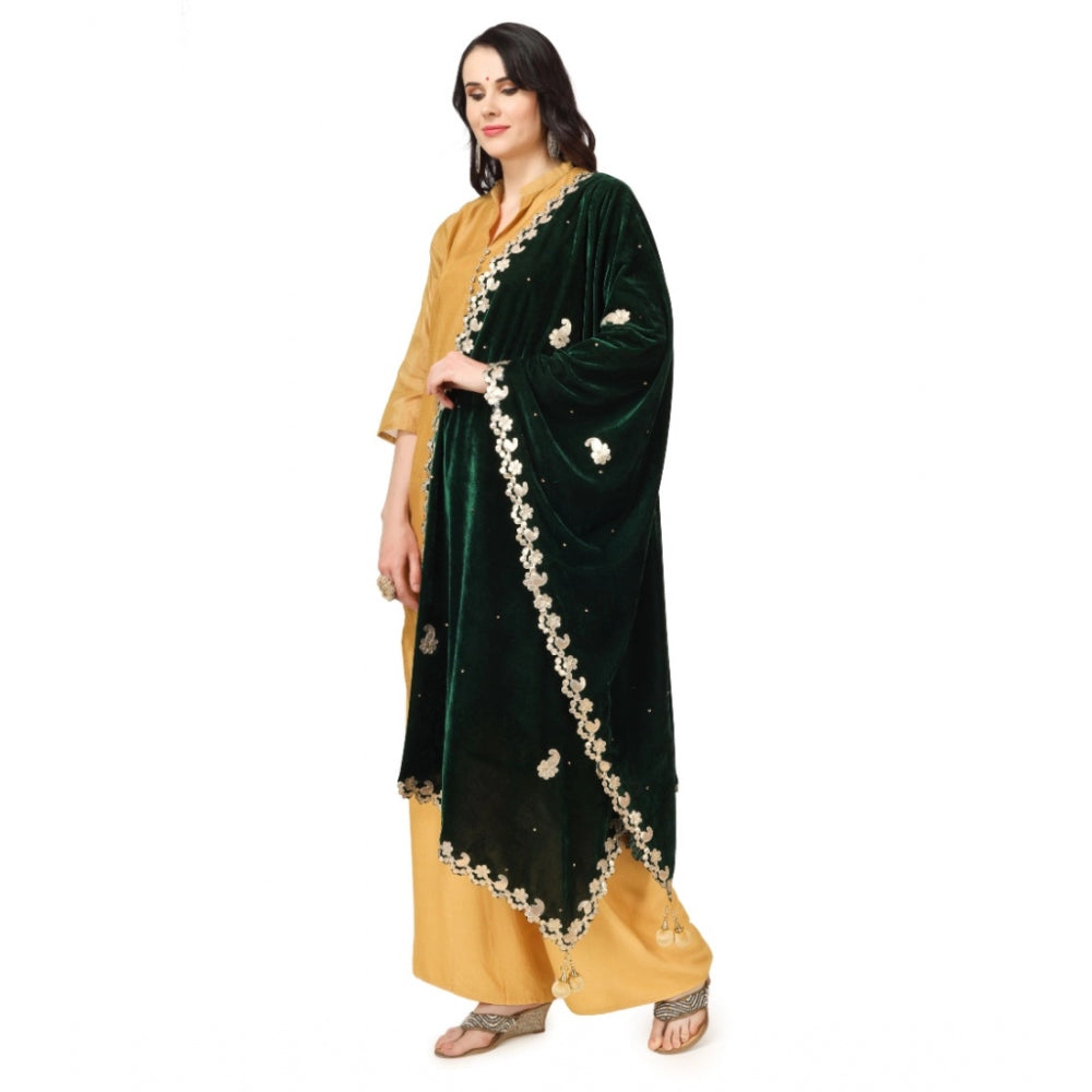 Clasymist Women's Velvet Gotta Patti Dupatta (Green, Length: 2.25 to 2.50 Mtr)