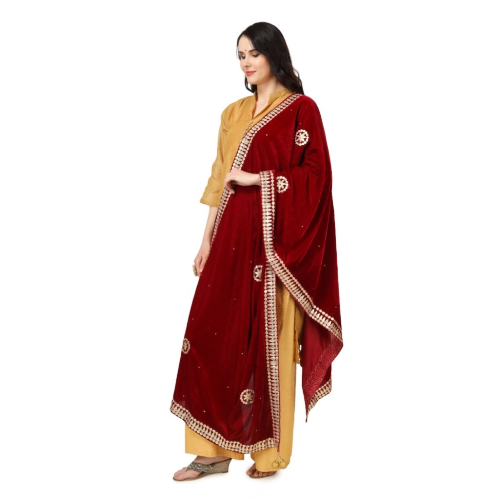 Clasymist Women's Velvet Gotta Patti Dupatta (Maroon, Length: 2.25 to 2.50 Mtr)