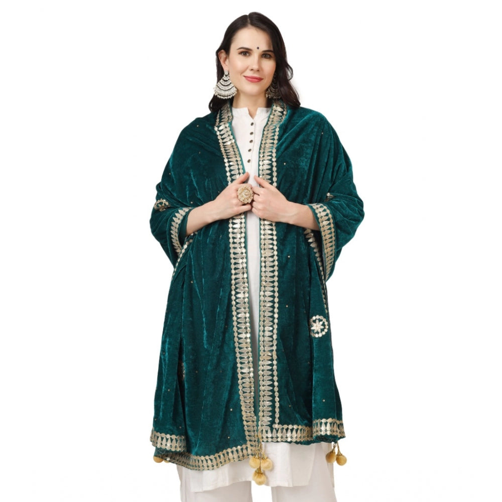 Clasymist Women's Velvet Gotta Patti Dupatta (Dark Green, Length: 2.25 to 2.50 Mtr)