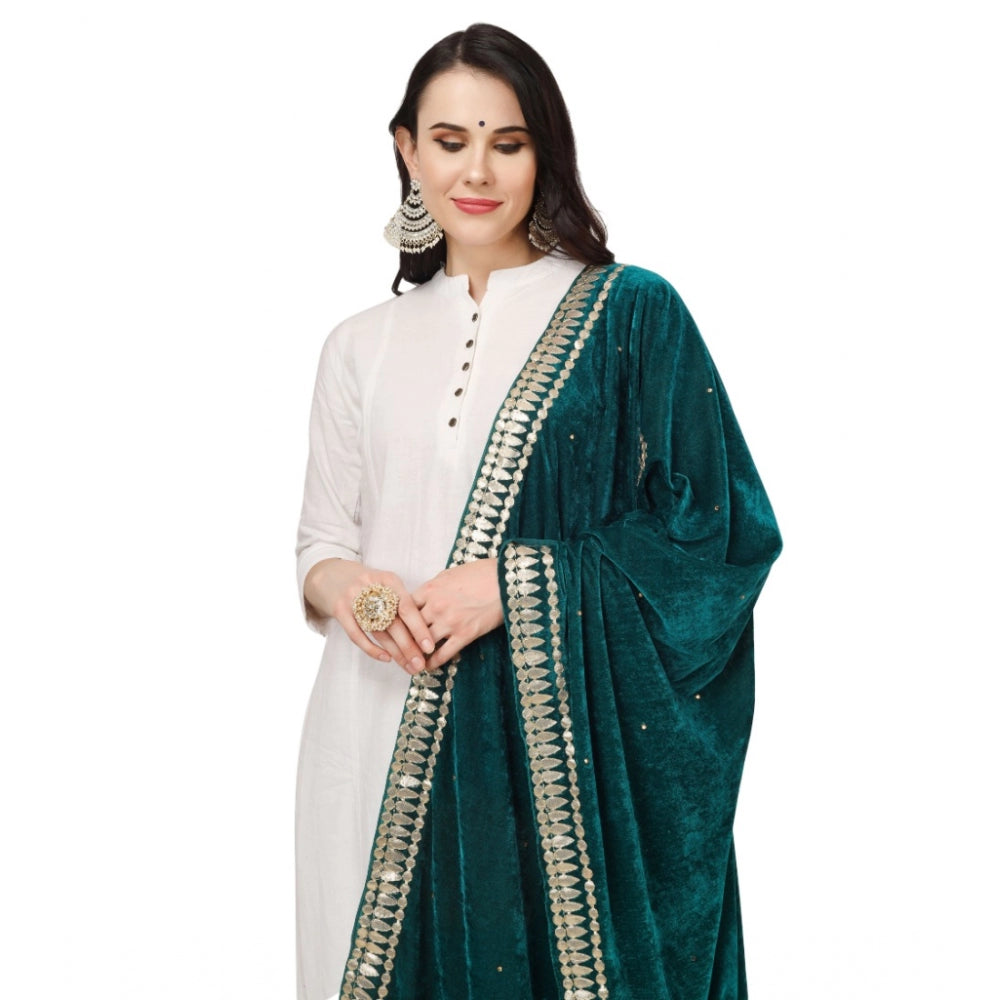 Clasymist Women's Velvet Gotta Patti Dupatta (Dark Green, Length: 2.25 to 2.50 Mtr)