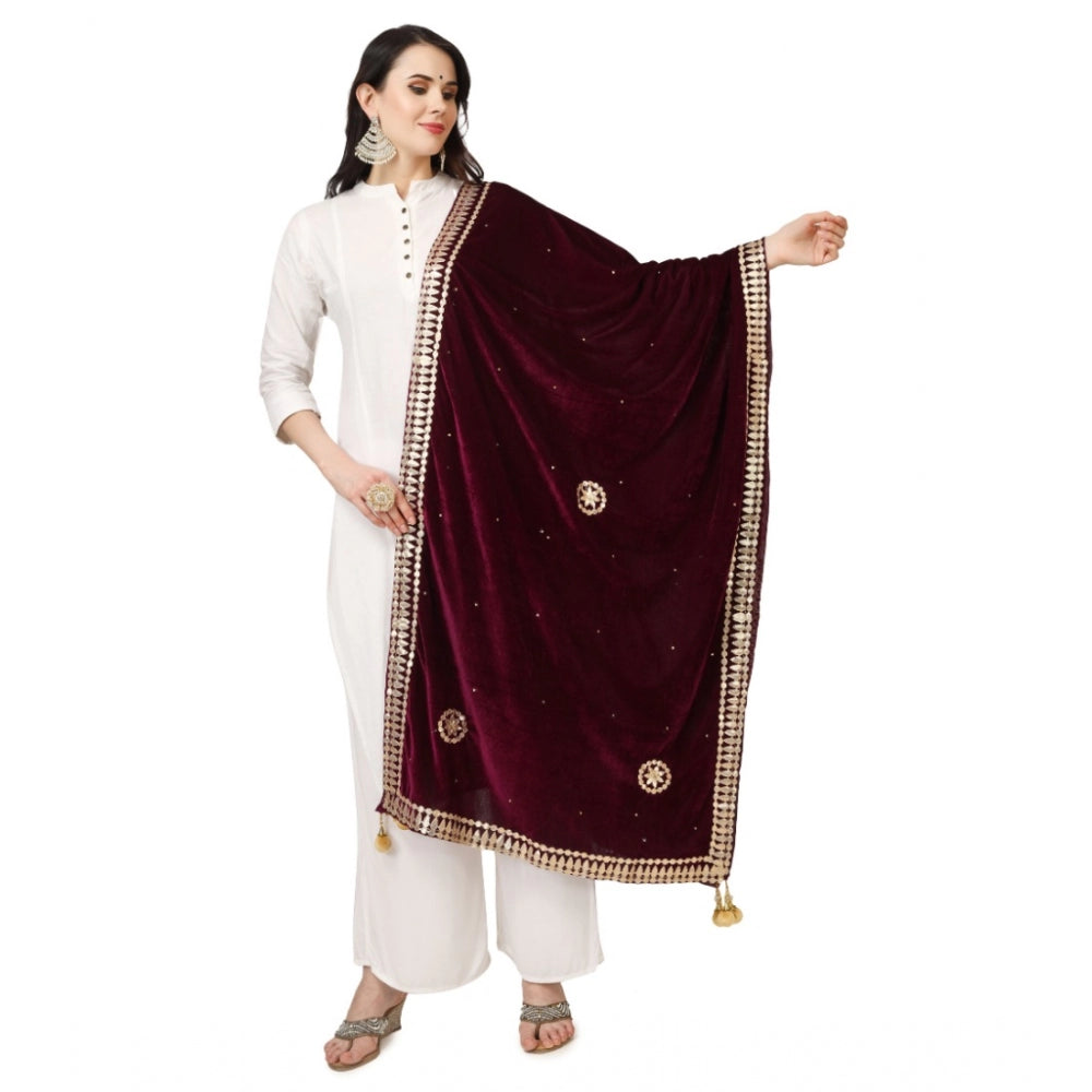 Clasymist Women's Velvet Gotta Patti Dupatta (Purple, Length: 2.25 to 2.50 Mtr)