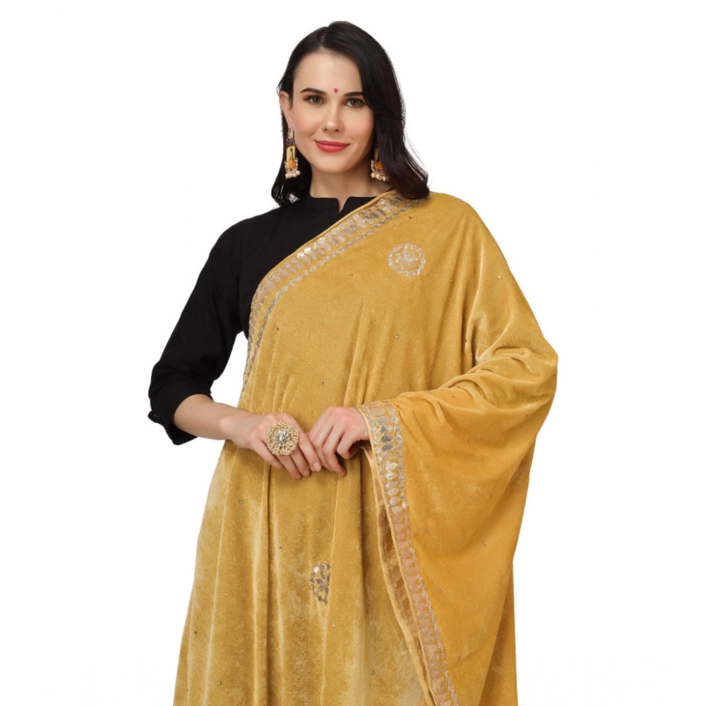 Clasymist Women's Velvet Gotta Patti Dupatta (Yellow, Length: 2.25 to 2.50 Mtr)