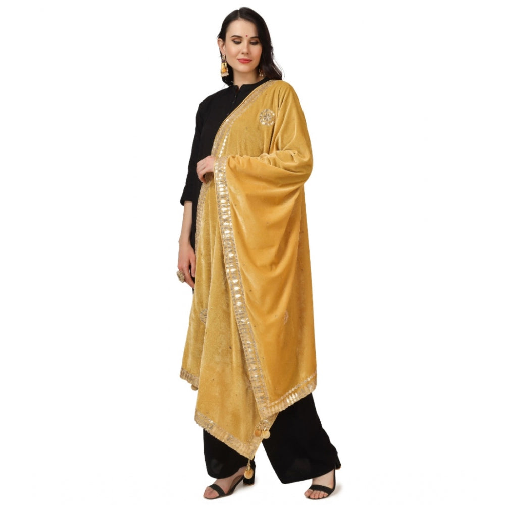 Clasymist Women's Velvet Gotta Patti Dupatta (Yellow, Length: 2.25 to 2.50 Mtr)