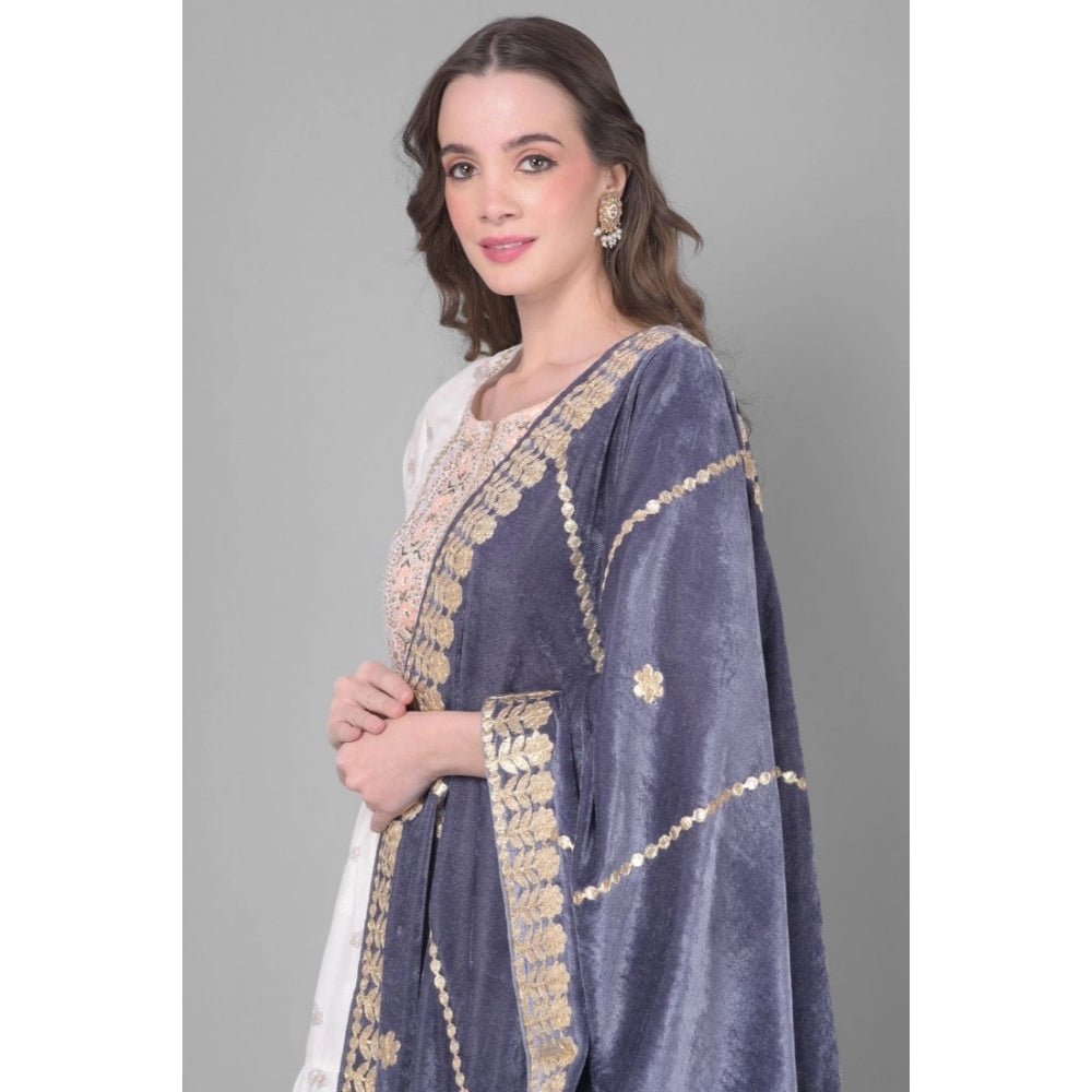 Clasymist Women's Velvet Gotta Patti Dupatta (Grey, Length: 2.25 to 2.50 Mtr)