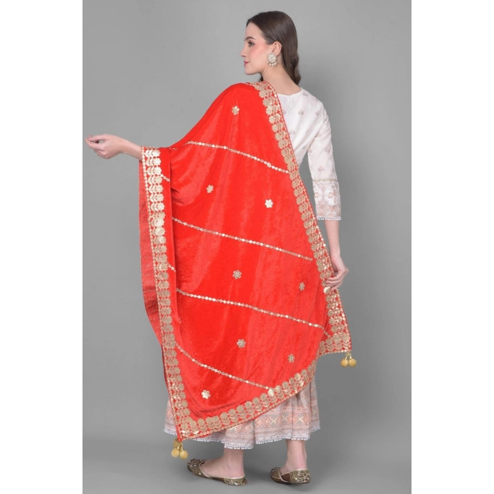 Clasymist Women's Velvet Gotta Patti Dupatta (Red, Length: 2.25 to 2.50 Mtr)