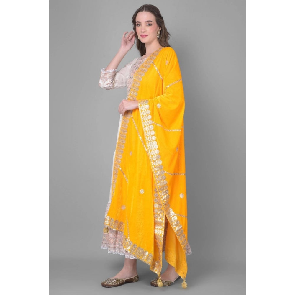 Clasymist Women's Velvet Gotta Patti Dupatta (Yellow, Length: 2.25 to 2.50 Mtr)