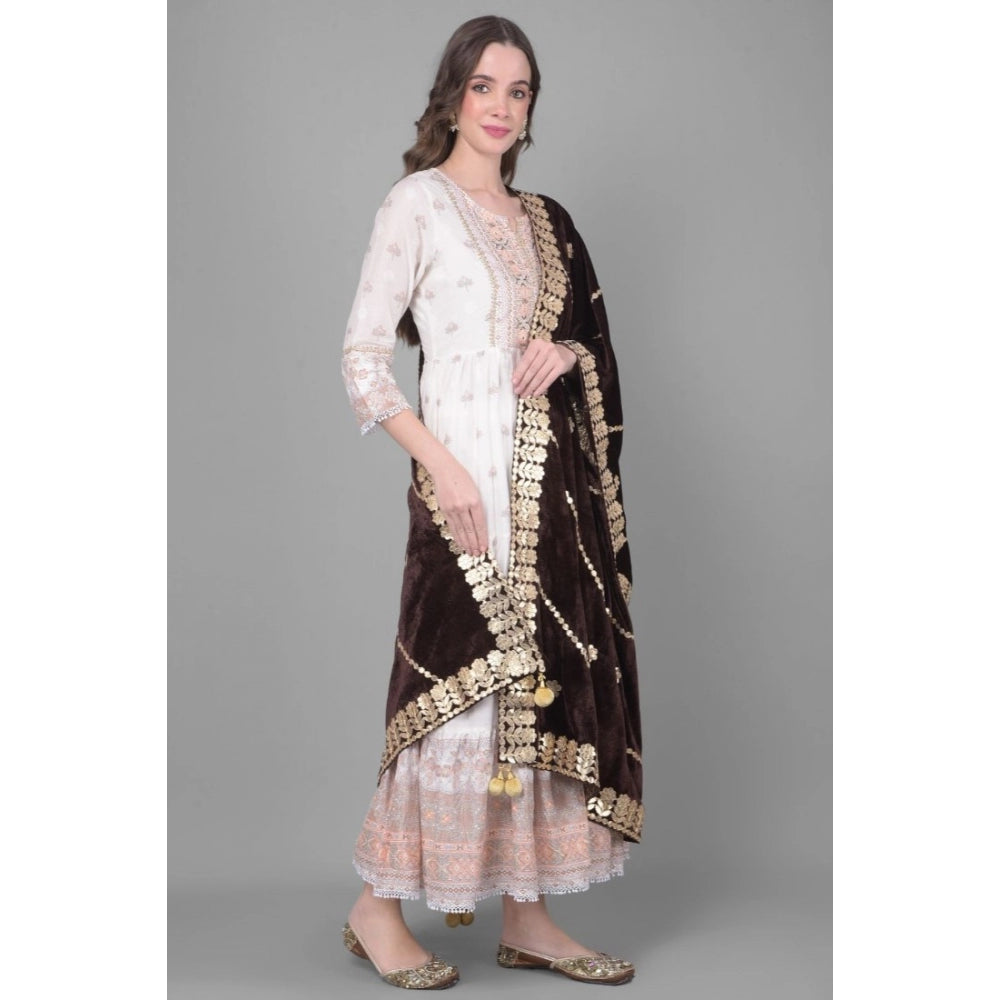 Clasymist Women's Velvet Gotta Patti Dupatta (Brown, Length: 2.25 to 2.50 Mtr)