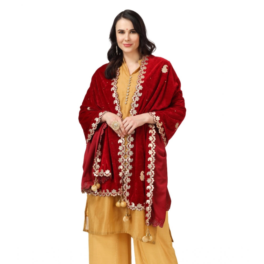 Clasymist Women's Velvet Gotta Patti Dupatta (Maroon, Length: 2.25 to 2.50 Mtr)