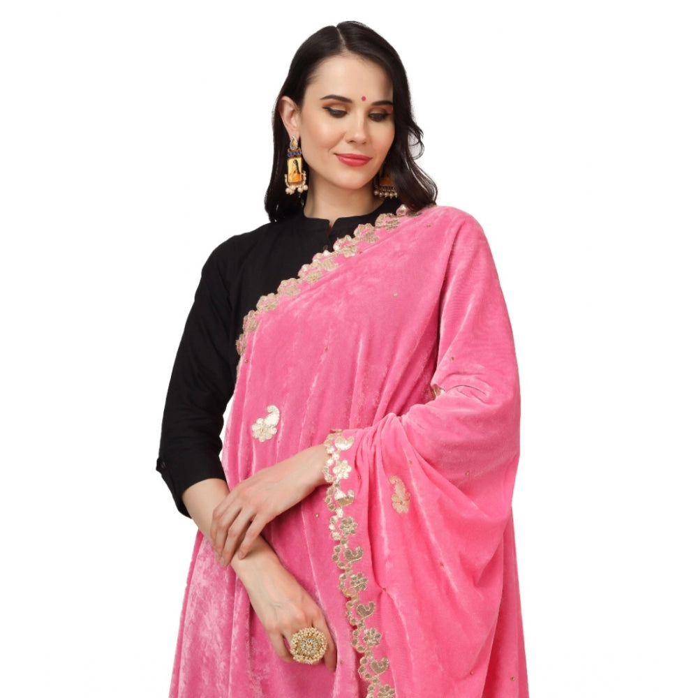 Clasymist Women's Velvet Gotta Patti Dupatta (Pink, Length: 2.25 to 2.50 Mtr)