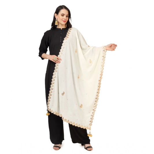 Clasymist Women's Velvet Gotta Patti Dupatta (Off White, Length: 2.25 to 2.50 Mtr)