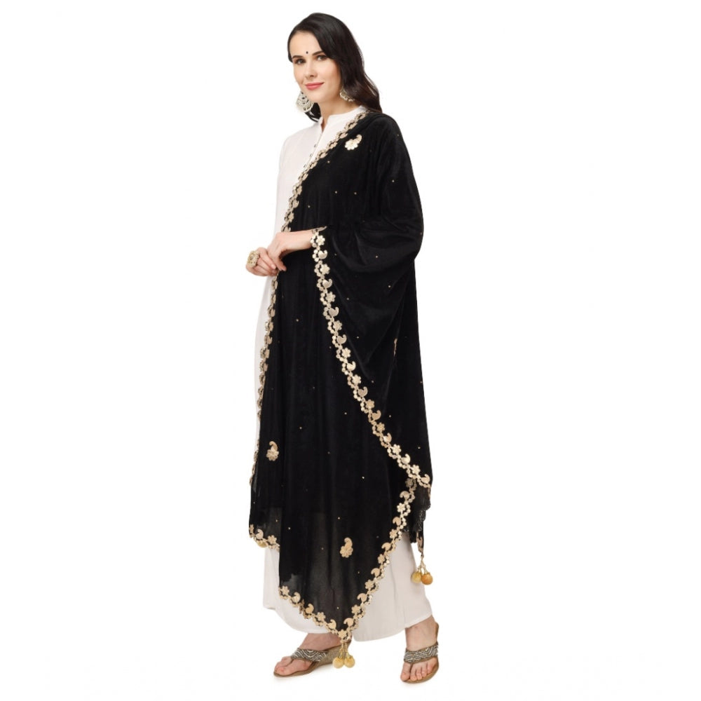 Clasymist Women's Velvet Gotta Patti Dupatta (Black, Length: 2.25 to 2.50 Mtr)