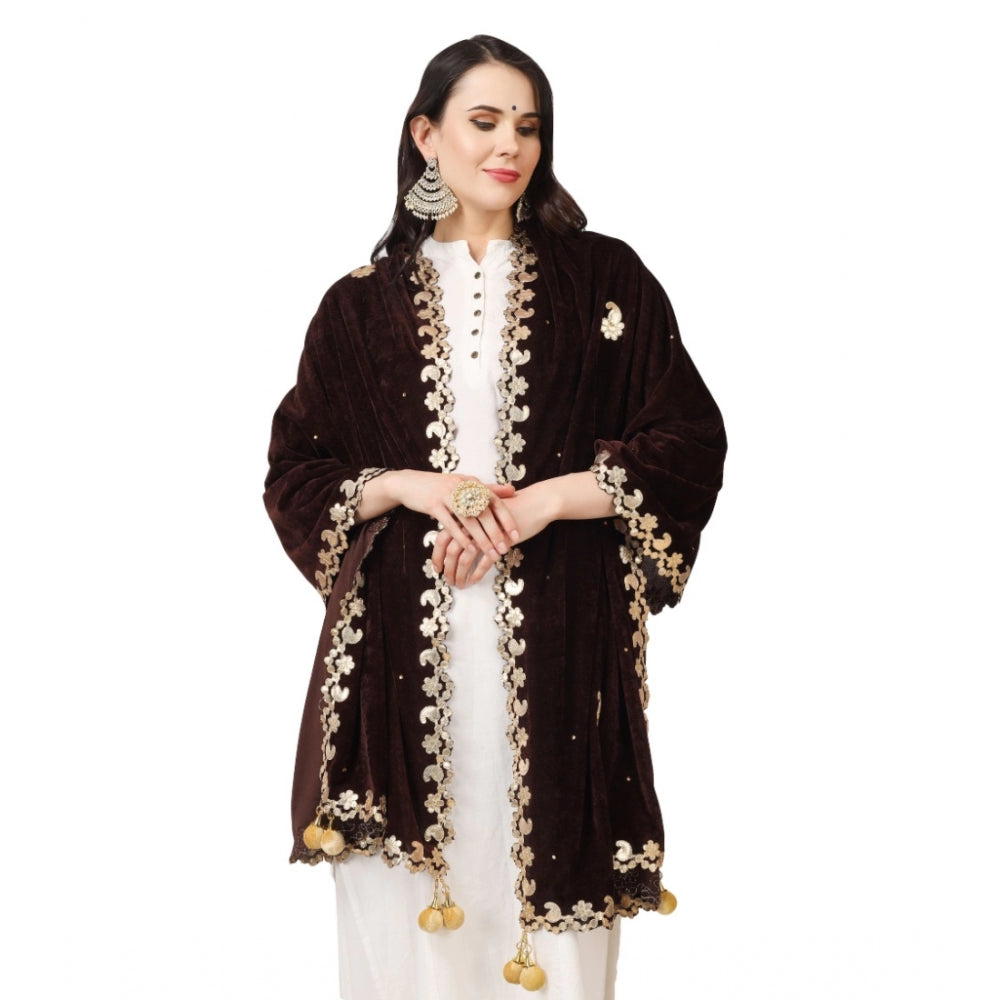 Clasymist Women's Velvet Gotta Patti Dupatta (Brown, Length: 2.25 to 2.50 Mtr)