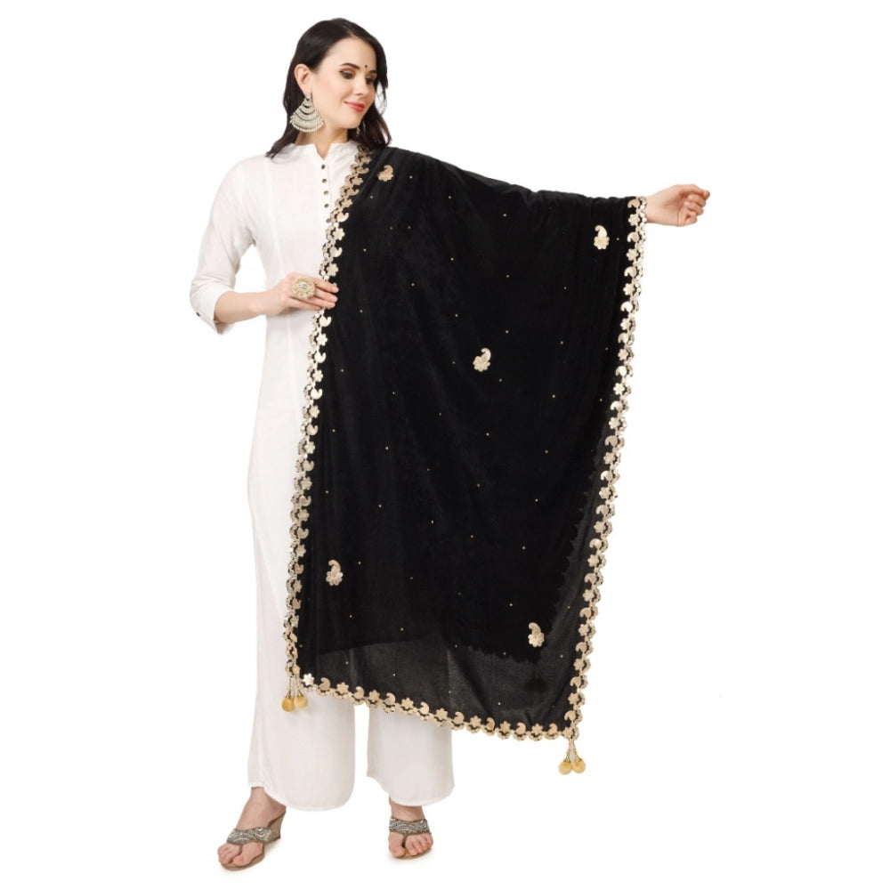 Clasymist Women's Velvet Gotta Patti Dupatta (Black, Length: 2.25 to 2.50 Mtr)