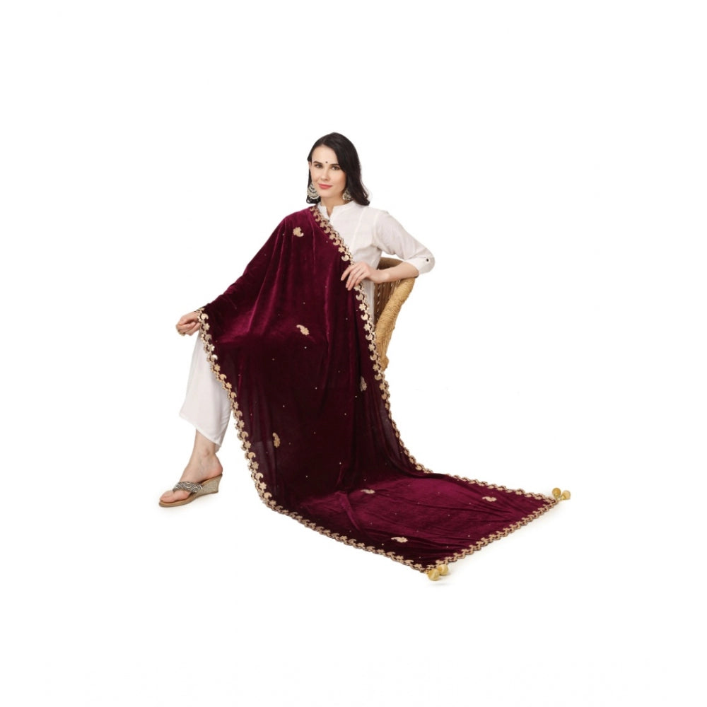 Clasymist Women's Velvet Gotta Patti Dupatta (Purple, Length: 2.25 to 2.50 Mtr)