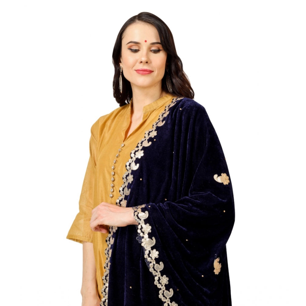 Clasymist Women's Velvet Gotta Patti Dupatta (Blue, Length: 2.25 to 2.50 Mtr)