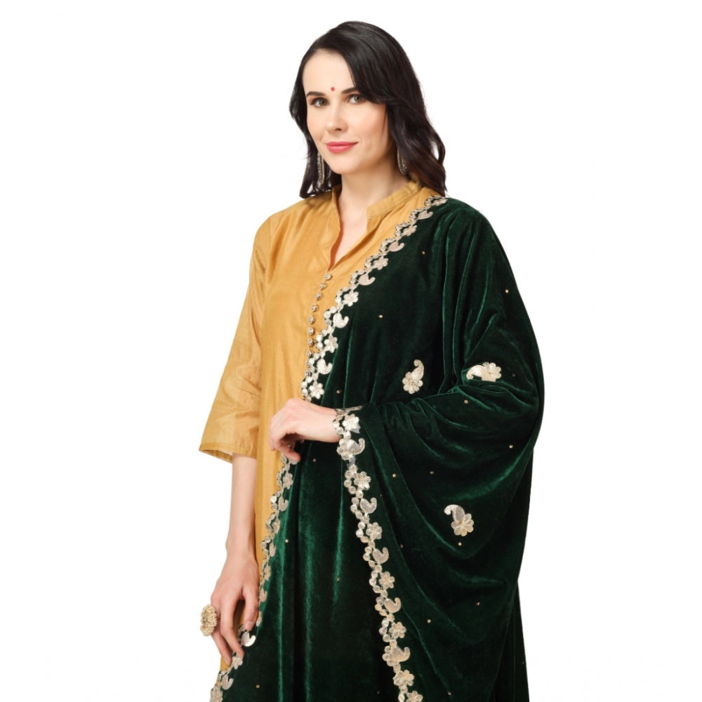 Clasymist Women's Velvet Gotta Patti Dupatta (Green, Length: 2.25 to 2.50 Mtr)