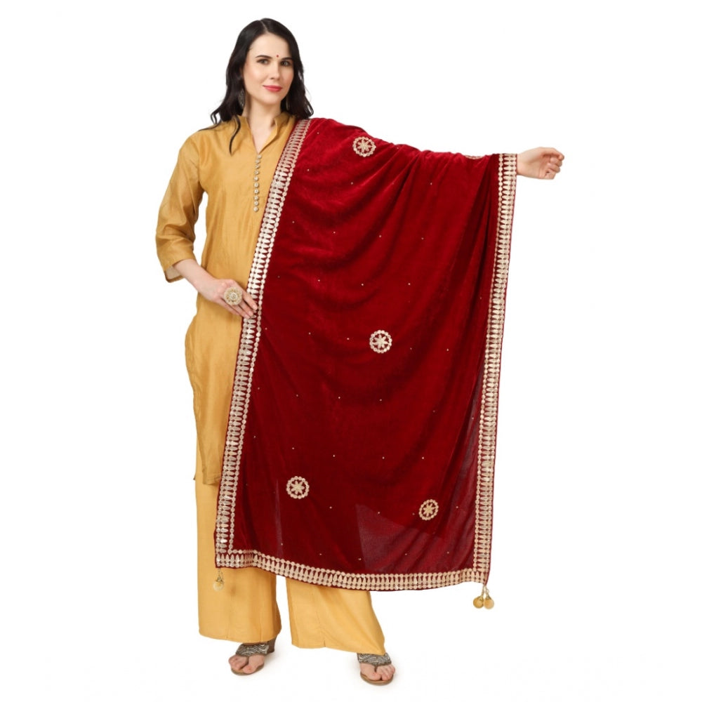 Clasymist Women's Velvet Gotta Patti Dupatta (Maroon, Length: 2.25 to 2.50 Mtr)