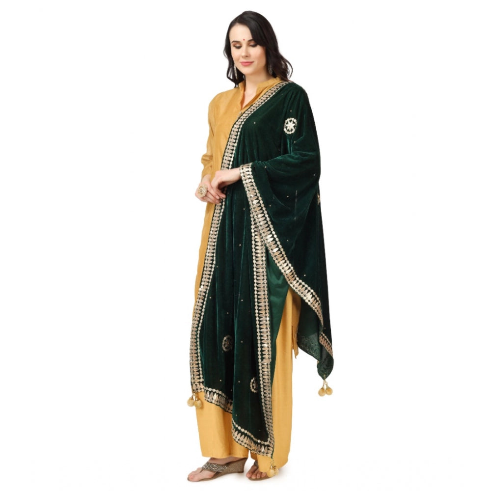 Clasymist Women's Velvet Gotta Patti Dupatta (Green, Length: 2.25 to 2.50 Mtr)