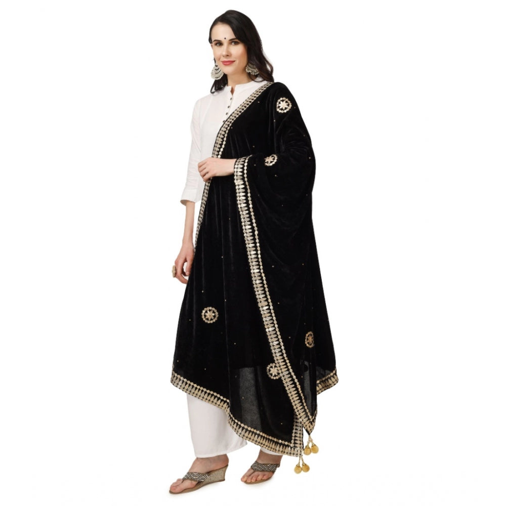 Clasymist Women's Velvet Gotta Patti Dupatta (Black, Length: 2.25 to 2.50 Mtr)