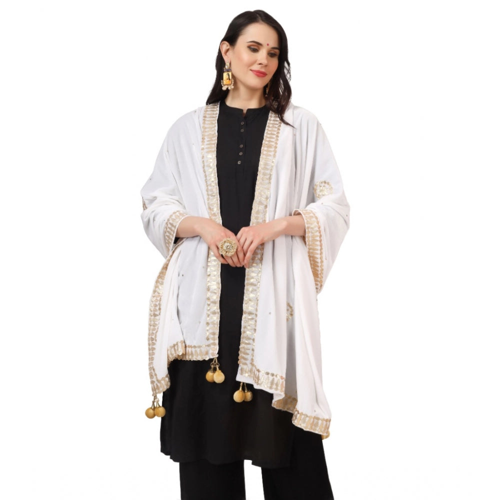 Clasymist Women's Velvet Gotta Patti Dupatta (White, Length: 2.25 to 2.50 Mtr)