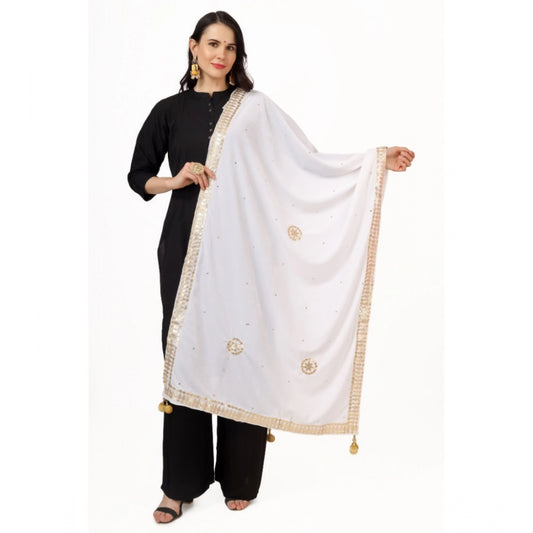 Clasymist Women's Velvet Gotta Patti Dupatta (White, Length: 2.25 to 2.50 Mtr)