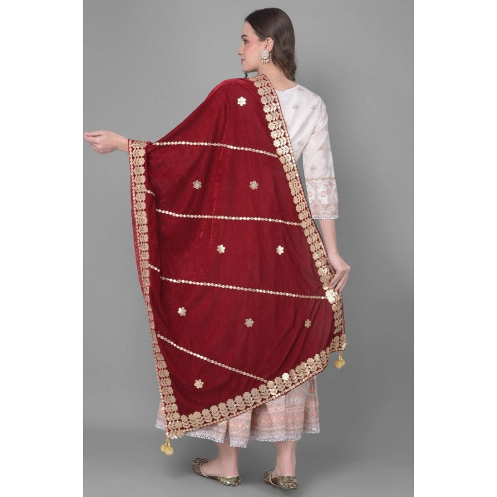 Clasymist Women's Velvet Gotta Patti Dupatta (Maroon, Length: 2.25 to 2.50 Mtr)