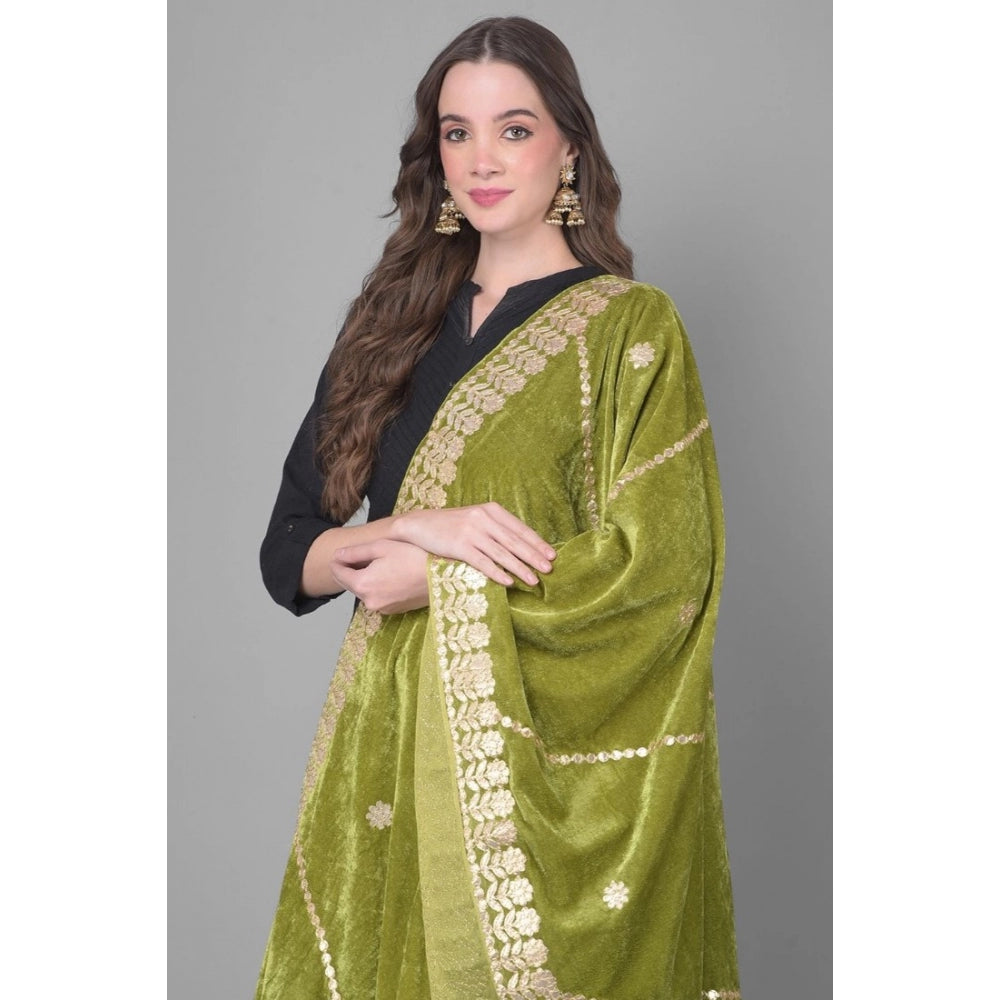 Clasymist Women's Velvet Gotta Patti Dupatta (Olive, Length: 2.25 to 2.50 Mtr)