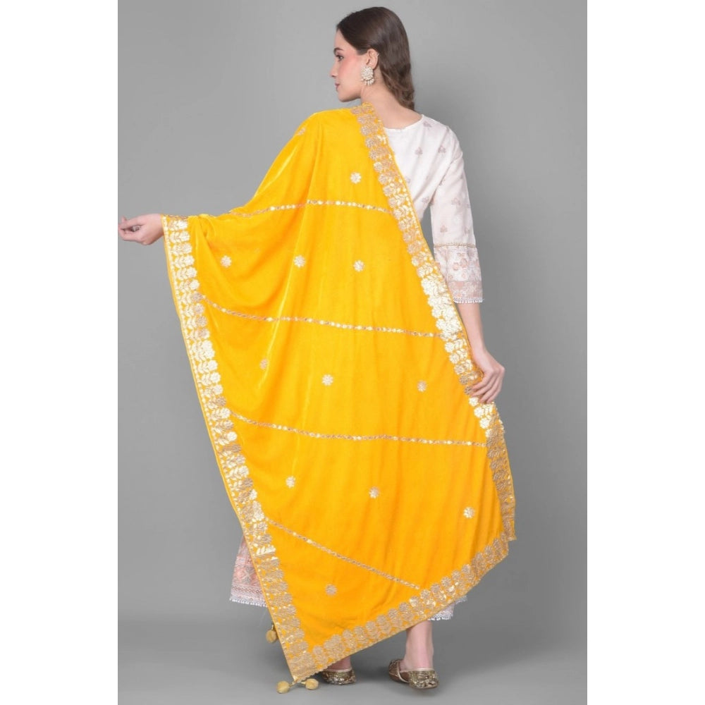 Clasymist Women's Velvet Gotta Patti Dupatta (Yellow, Length: 2.25 to 2.50 Mtr)