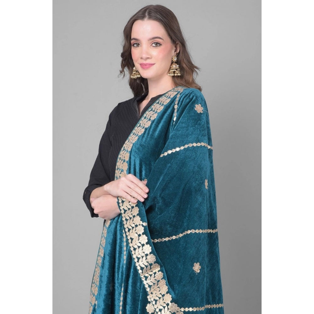 Clasymist Women's Velvet Gotta Patti Dupatta (Teal, Length: 2.25 to 2.50 Mtr)