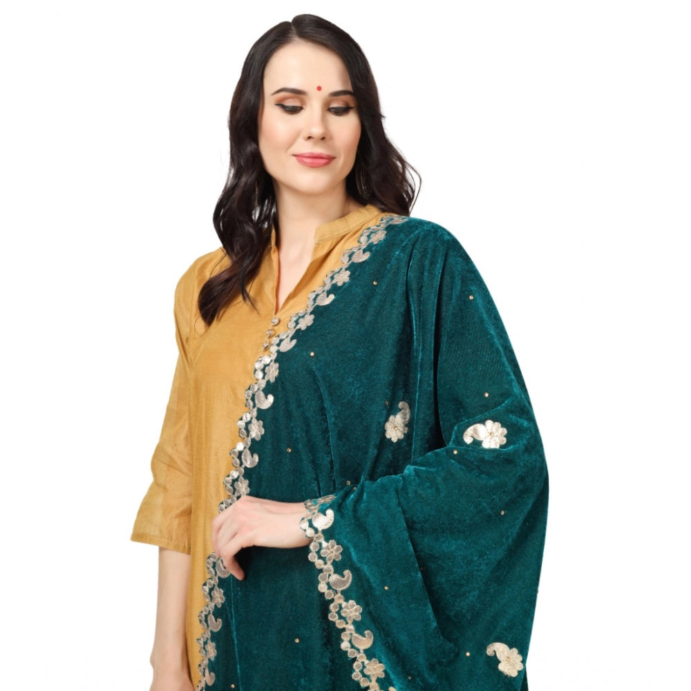 Clasymist Women's Velvet Gotta Patti Dupatta (Dark Green, Length: 2.25 to 2.50 Mtr)