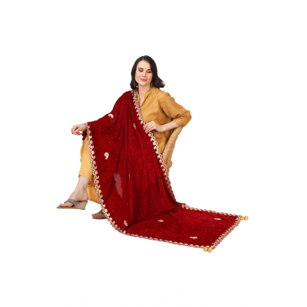 Clasymist Women's Velvet Gotta Patti Dupatta (Maroon, Length: 2.25 to 2.50 Mtr)