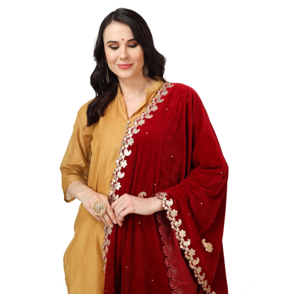 Clasymist Women's Velvet Gotta Patti Dupatta (Maroon, Length: 2.25 to 2.50 Mtr)