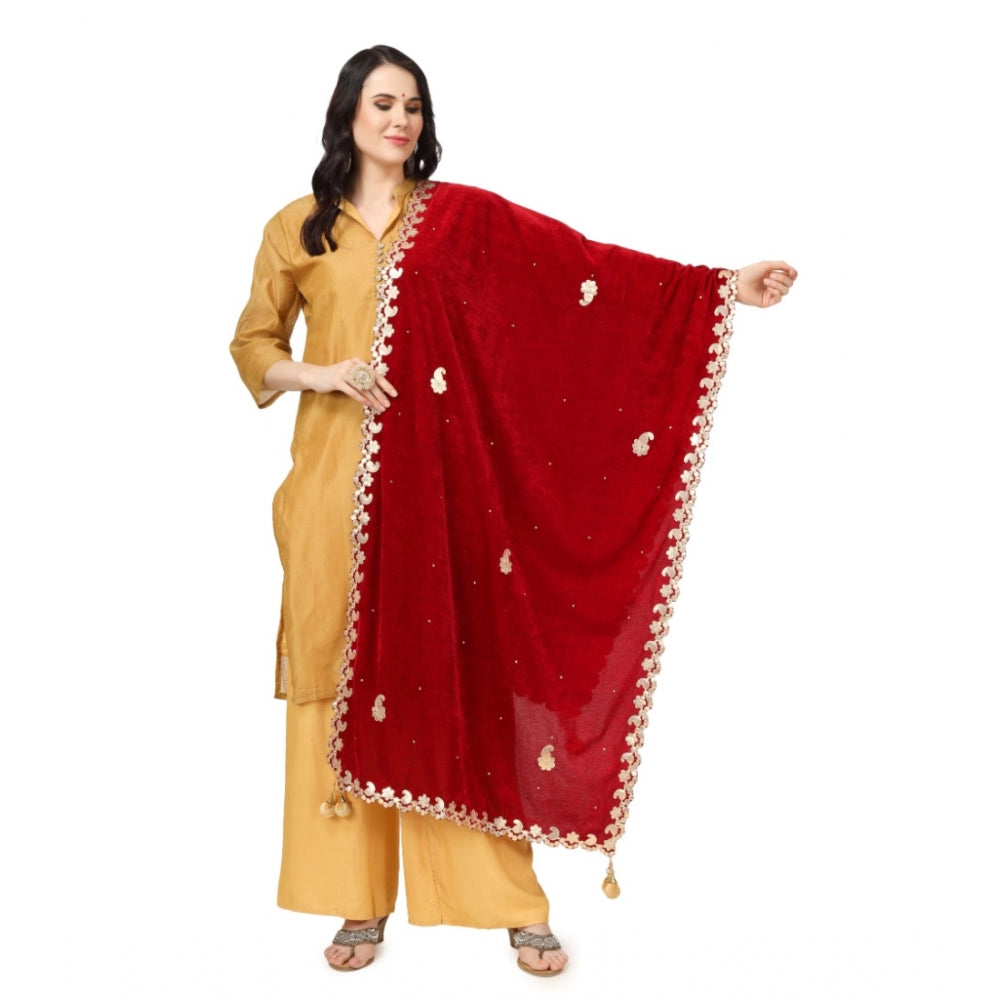 Clasymist Women's Velvet Gotta Patti Dupatta (Maroon, Length: 2.25 to 2.50 Mtr)