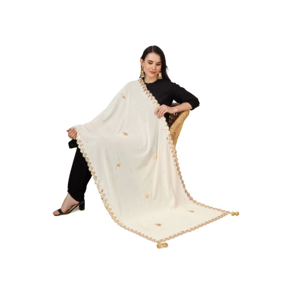 Clasymist Women's Velvet Gotta Patti Dupatta (Off White, Length: 2.25 to 2.50 Mtr)