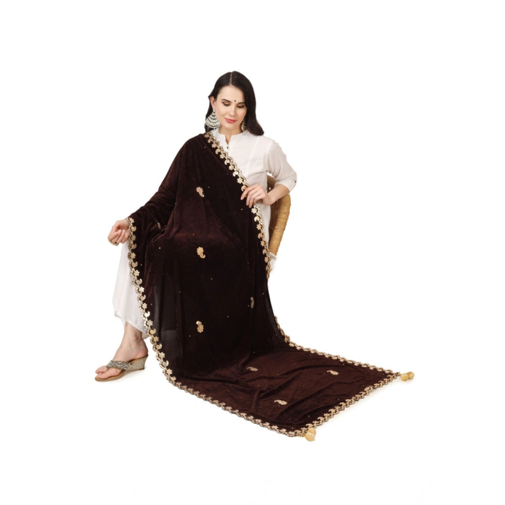 Clasymist Women's Velvet Gotta Patti Dupatta (Brown, Length: 2.25 to 2.50 Mtr)