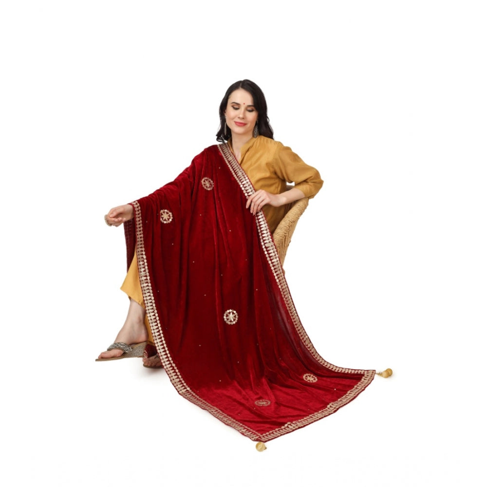 Clasymist Women's Velvet Gotta Patti Dupatta (Maroon, Length: 2.25 to 2.50 Mtr)