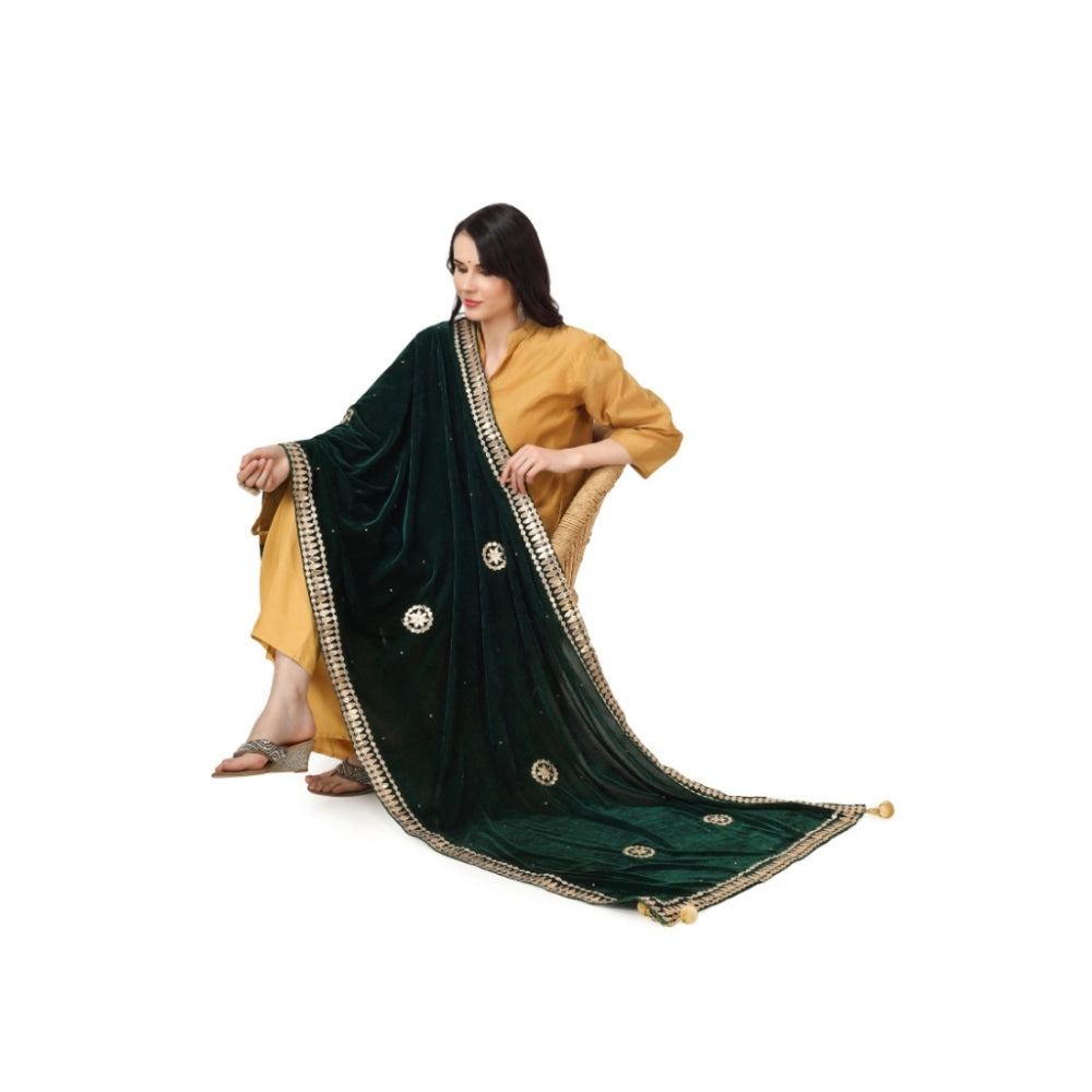 Clasymist Women's Velvet Gotta Patti Dupatta (Green, Length: 2.25 to 2.50 Mtr)