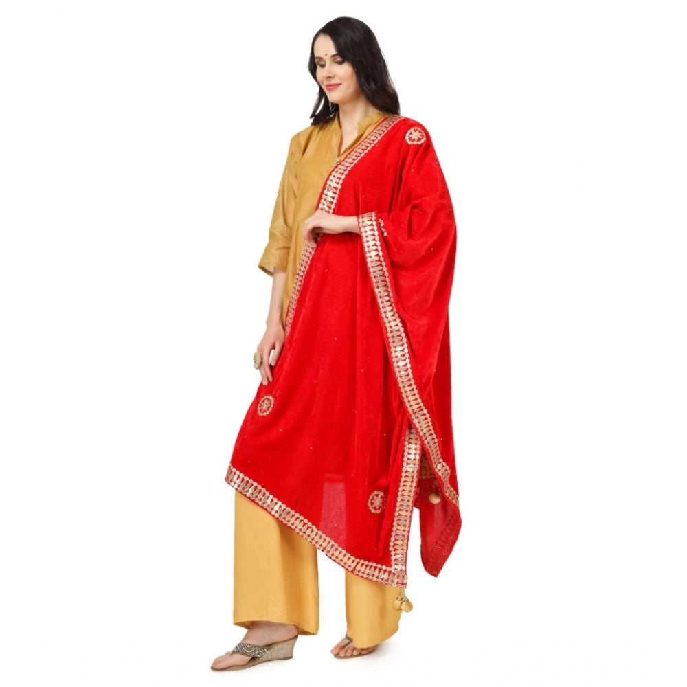 Clasymist Women's Velvet Gotta Patti Dupatta (Red, Length: 2.25 to 2.50 Mtr)