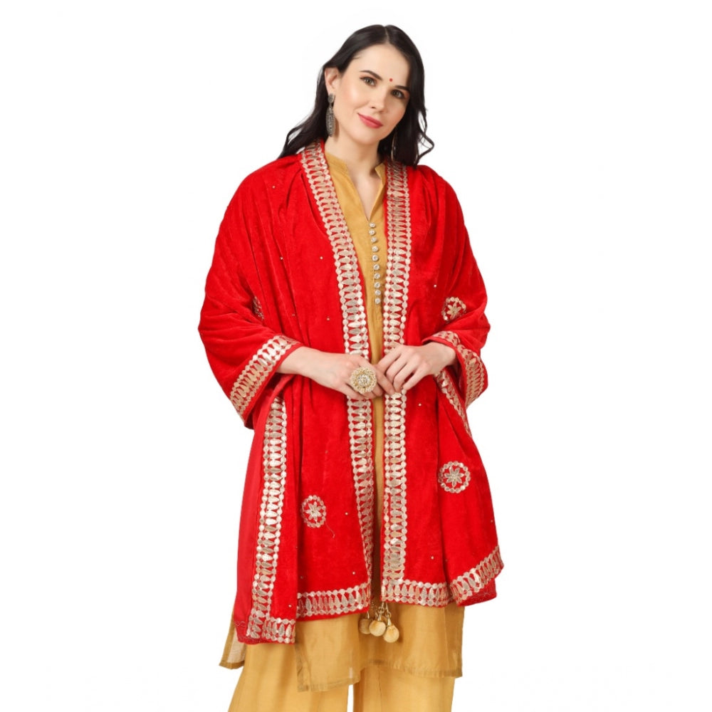 Clasymist Women's Velvet Gotta Patti Dupatta (Red, Length: 2.25 to 2.50 Mtr)